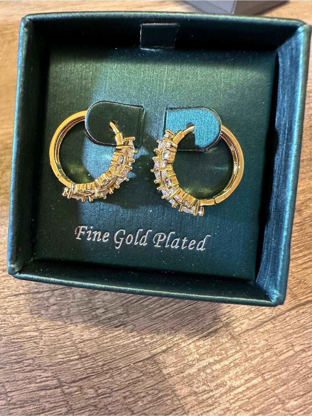 Gold-Plated Hoop Earrings with Baguette Crystal Accents - Gold